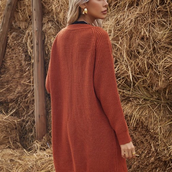 Burnt Orange Boho Womens Drop Shoulder Duster Cardigan - Picture 3 of 8